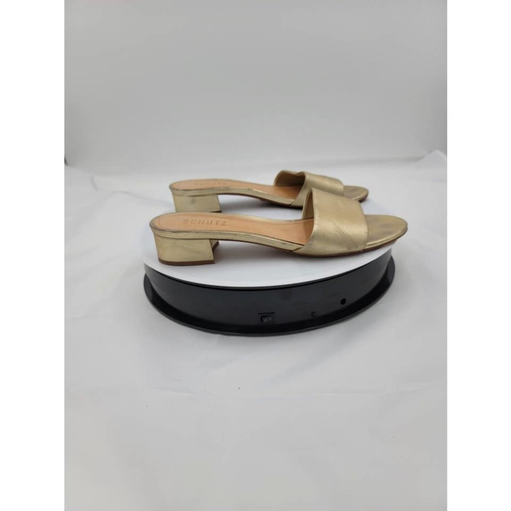 Schultz Gold Low Heel Slip-On Mules Slides 8.5 - image 1